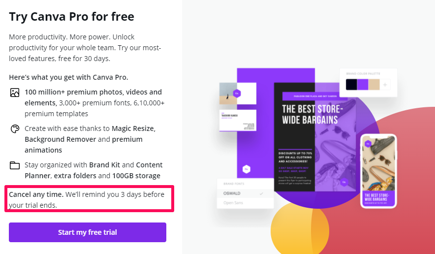 Canva's proactive approach to their 30-day free trial