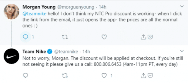 Example of Nike's proactive customer service