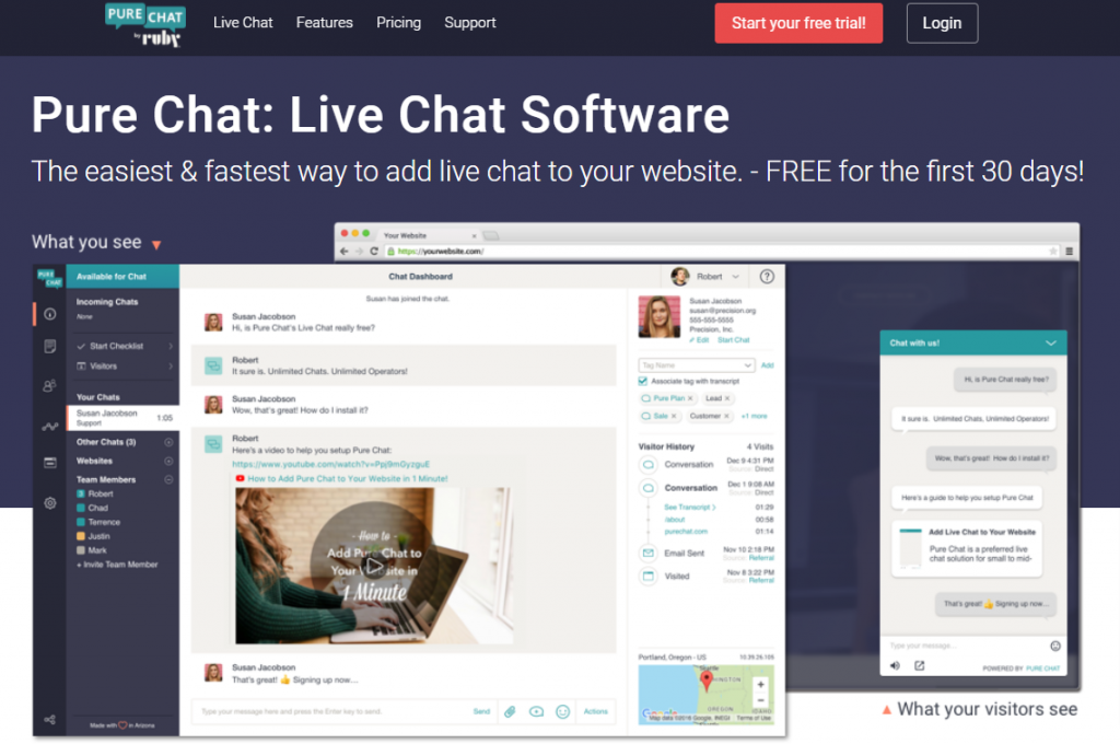 PureChat homepage