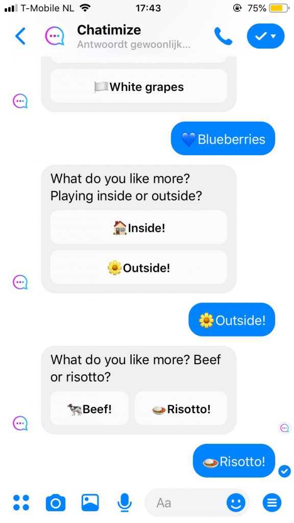 Example of a quiz bot conversation