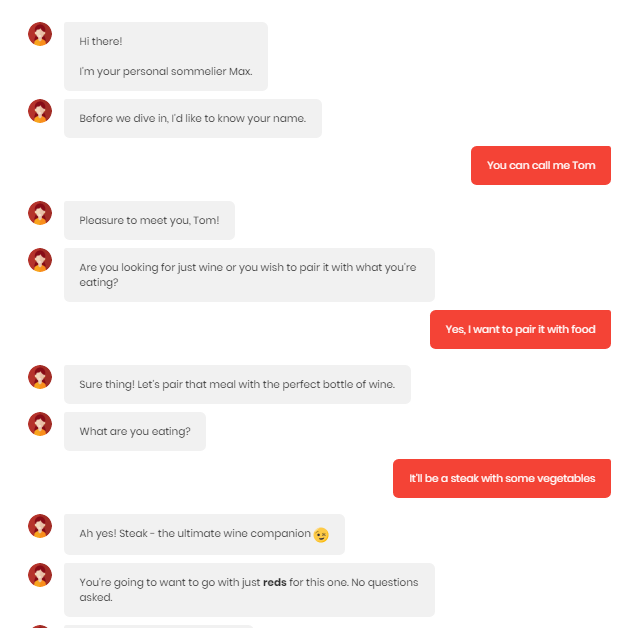 Chatbot offering recommendations to customers.