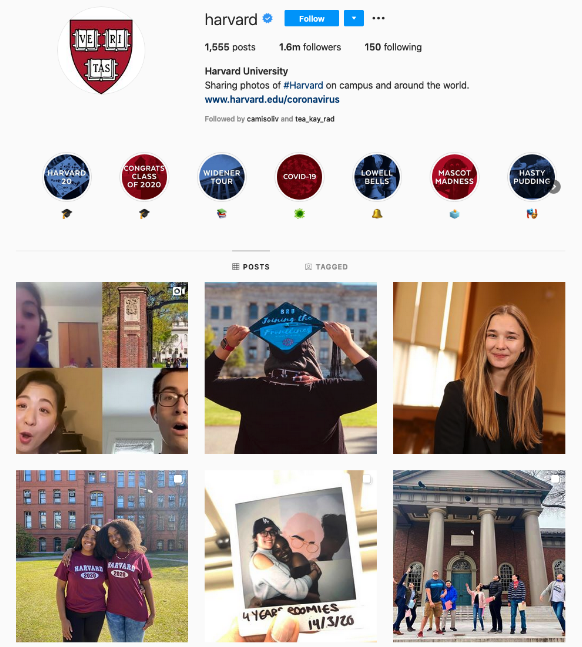 Harvard's active social media presence