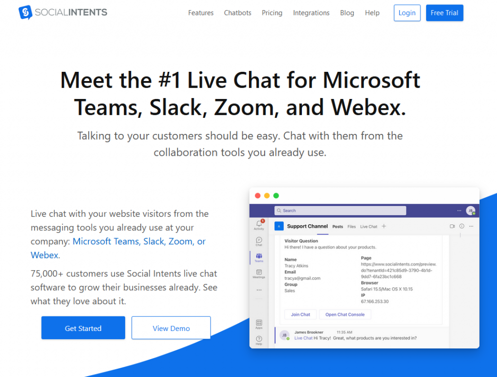 Social Intents live chat for lead generation