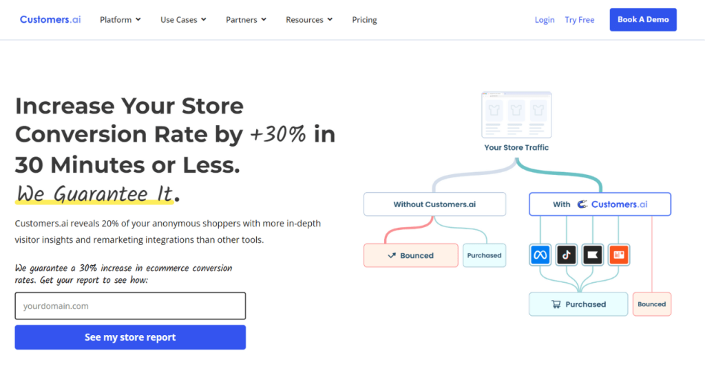 Customers.ai sales bot homepage