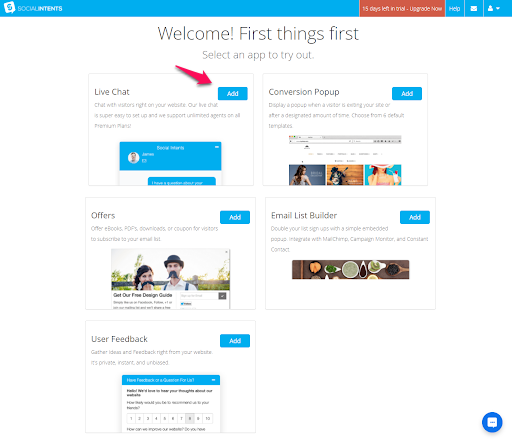 Add live chat to website via Social Intents