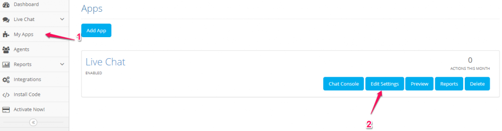 Edit live chat settings 