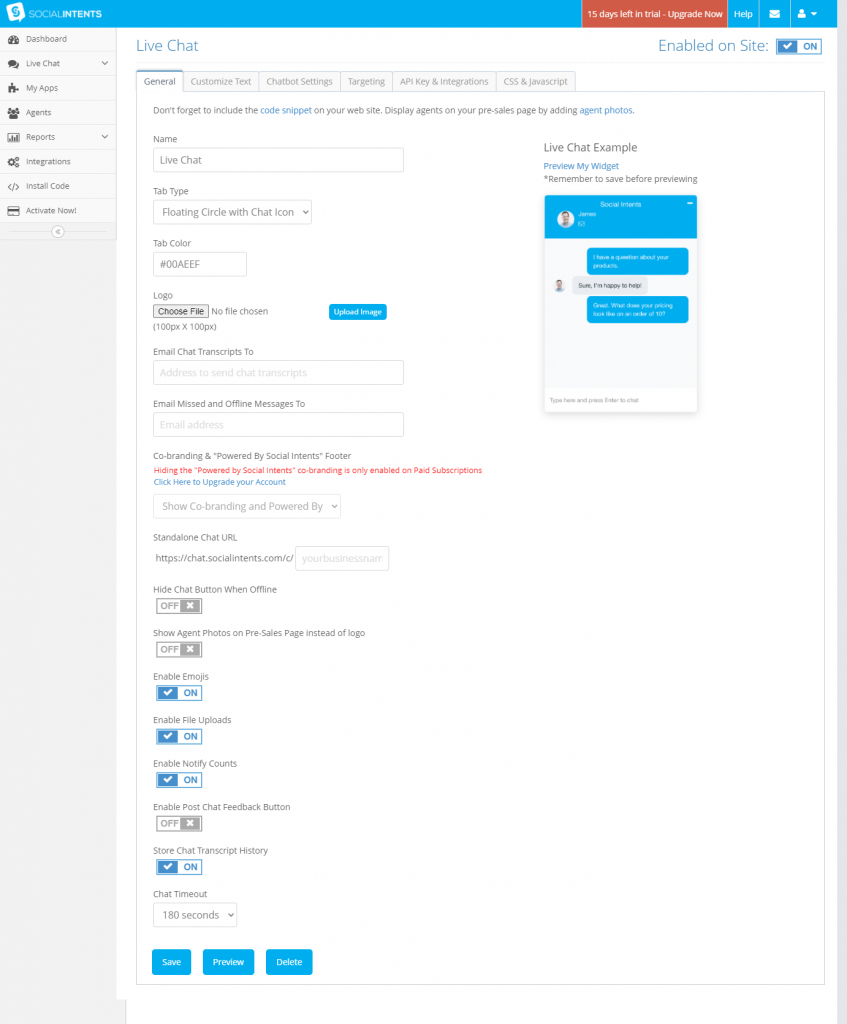 Modify general settings