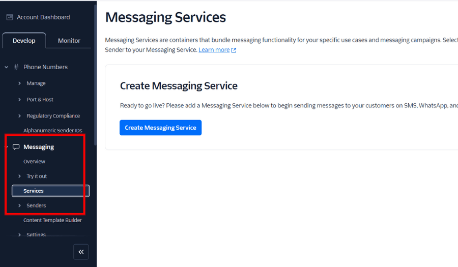 Create a messaging service on Twilio